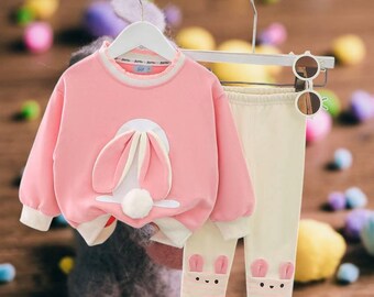 Easter Outfit with Bunny Ears. Easter Egg Hunt Outfit for Girls. Easter Gift. Baby&#39;s First Easter
