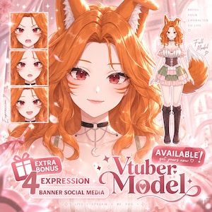 May include: A digital anime-style character illustration featuring a fox-eared figure with long orange hair and red eyes. The character wears a corset-style dress with a layered skirt, a black choker with a moon charm, and tall brown lace-up boots.