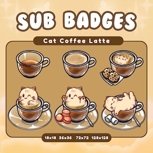 Cat Coffee Badges, sub badges twitch, cat badges, coffee badges, sub badge icon, bit badges, digital download, subscribers badges