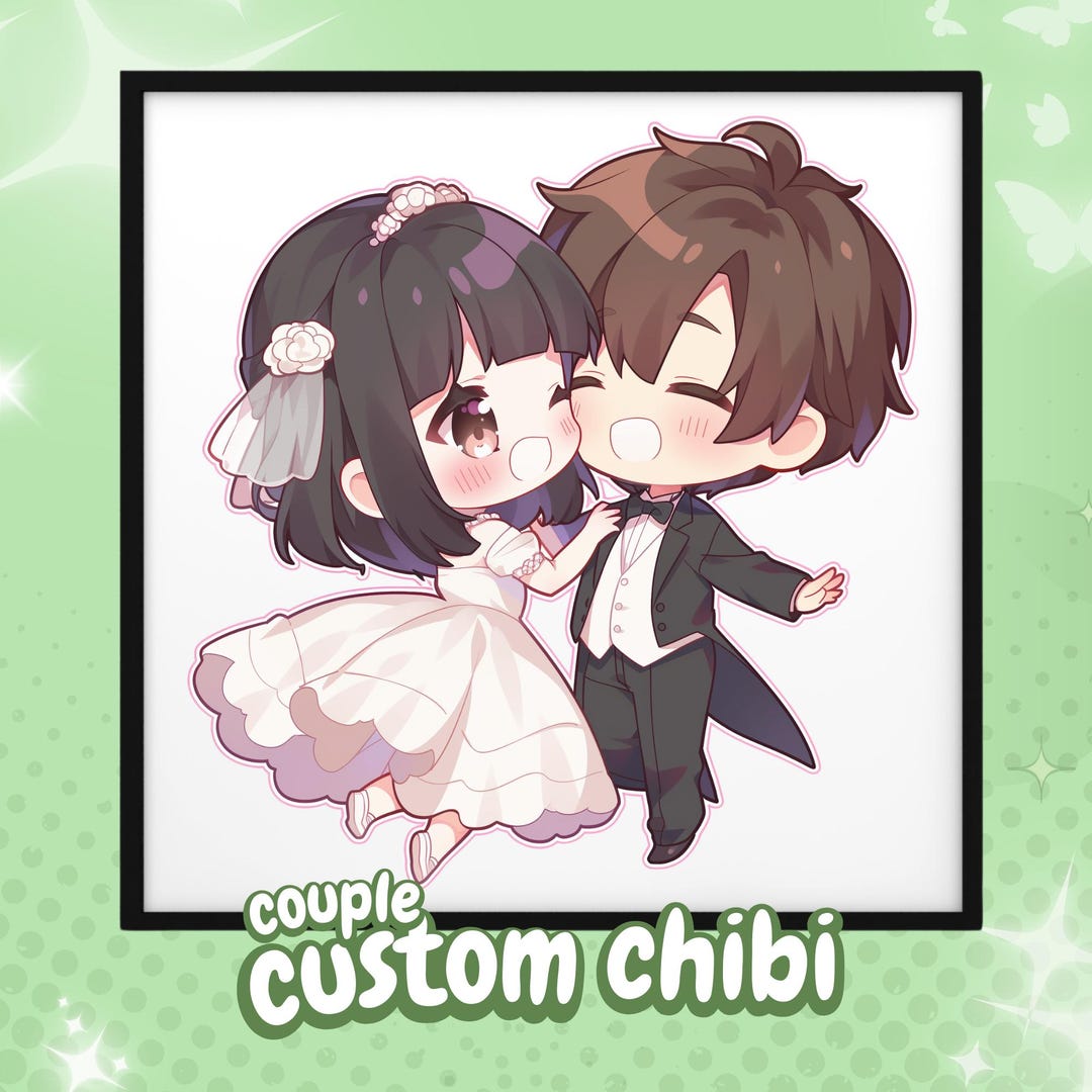 Chibi Custom Illustration in Anime Style for Couple Portrait Commission ...