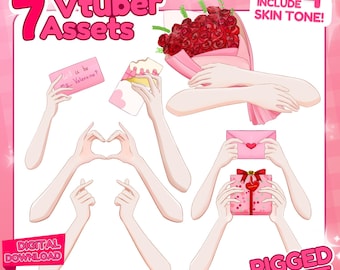 Vtuber Model Valentine Asset Heart Pose Hand Live2D Rigged & Static (Digital Download)