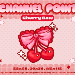 Cherry Bow Cute Twitch Channel Point Pink+Red -Instant Download - Kawaii, Discord, Emote, Streaming, Stream, Coquette, Cottagecore