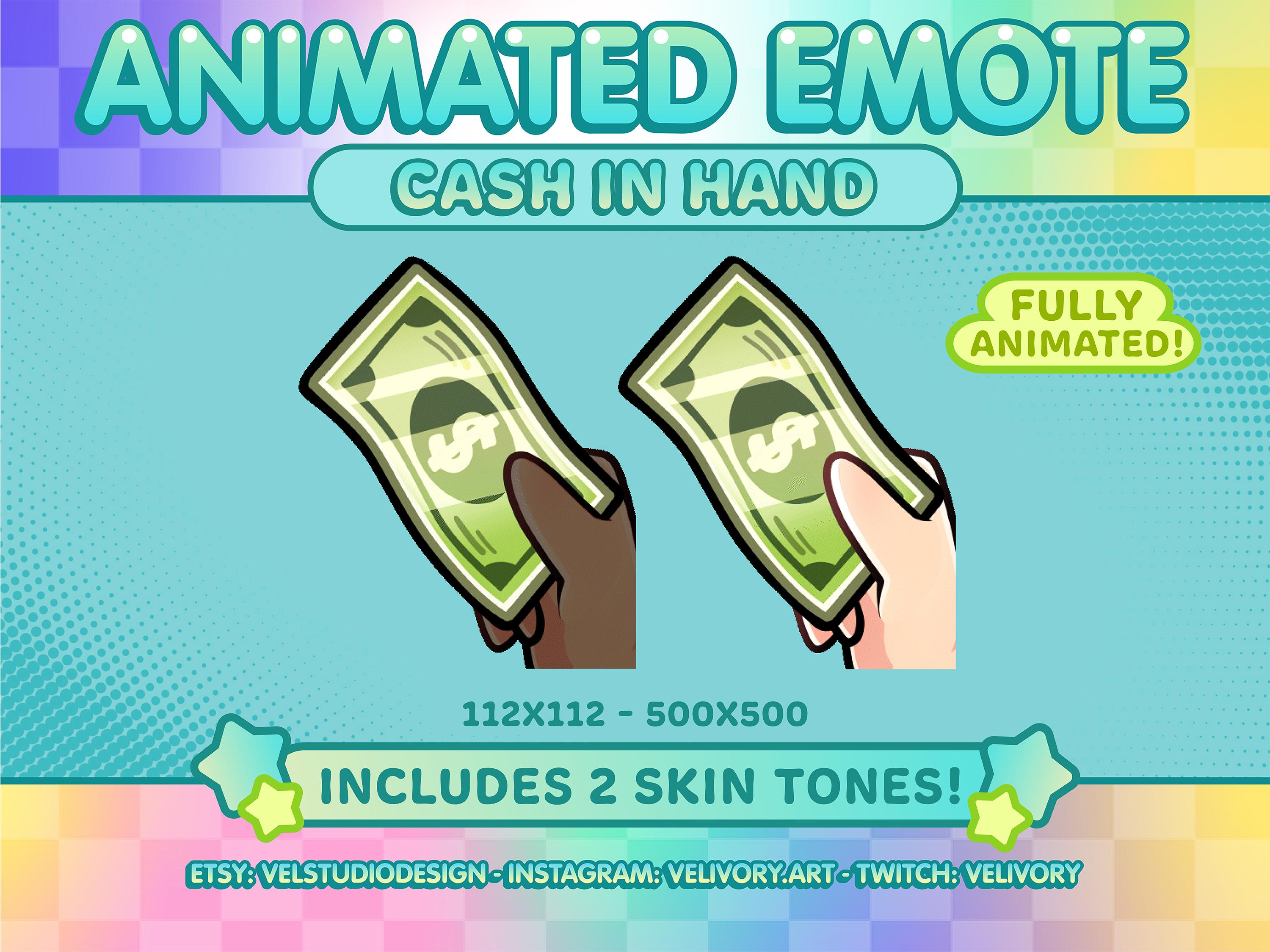 ANIMATED Cash In Hand Dollar Emote 2 Skin Tones / Emotes Pack, Funny, GIF, Cute, Gaming, Twitch, Discord, Youtube, Kick, Streaming, Meme