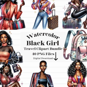 Black Girl Travel Clipart: Afro Women PNG Bundle (Digital Download)
