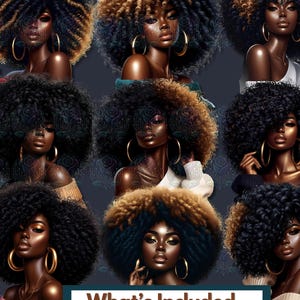 Afro Black Girl Clipart Bundle: Melanin Queen PNG Graphics (Digital Download)
