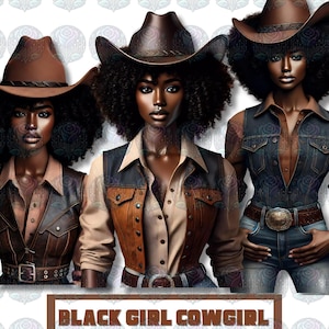 Black Cowgirl Clipart: Western Woman PNG Art (Digital Download)