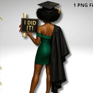Black Female Graduate Clipart: Graduation Girl PNG, Sublimation Art (Digital Download)