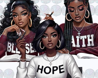 Black Girl Praying Clipart: Afro Faith PNG Bundle (Digital Download)