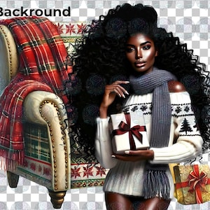 Black Woman Christmas Clipart: Afro Holiday PNG (Digital Download)