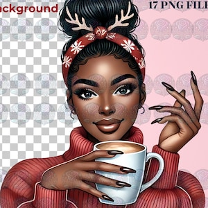 Black Girl Christmas Clipart: Elegant Winter PNG Bundle (Digital Download)