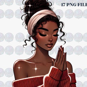 Black Girl Christmas Clipart: Elegant Winter Woman PNG Bundle (Digital Download)