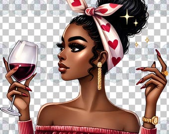 Black Woman Valentine Clipart: Afro Love Art PNG (Digital Download)