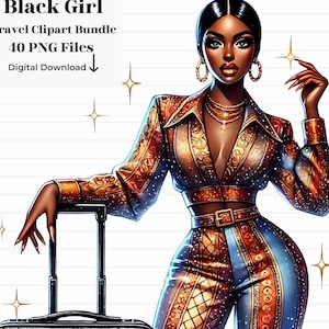 Black Girl Travel Clipart: Afro Diva PNG Graphics (Digital Download)
