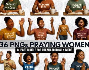 Black Girl Praying Clipart Bundle: Faith PNG Graphics (Digital Download)