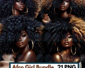 Black Girl Clipart: Afro Melanin Queen PNG Bundle (Digital Download)