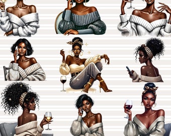 Afro Woman Clipart: Black Girl PNG Stickers for Planners (Digital Download)