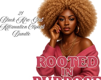 Black Girl Affirmation Clipart Bundle: Afro Women PNG (Digital Download)