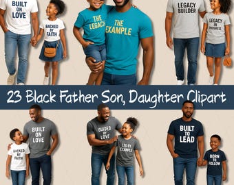 Black Dad and Daughter Clipart: Father's Day PNG Graphics (Instant Download)