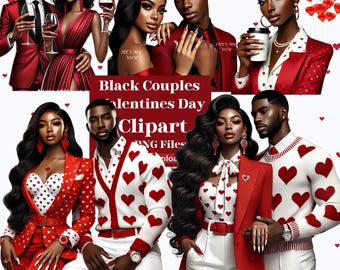 Black Couples Valentine Clipart: Romantic PNG Stickers (Digital Download)