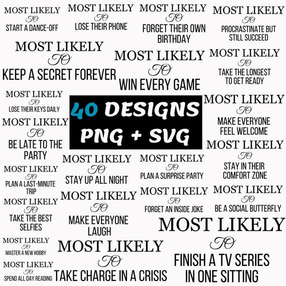 Most Likely To SVG T-shirt Designs | Funny Family Matching Shirts SVG Designs | Digital Download for Sublimation | Party Shirts & Games PNG