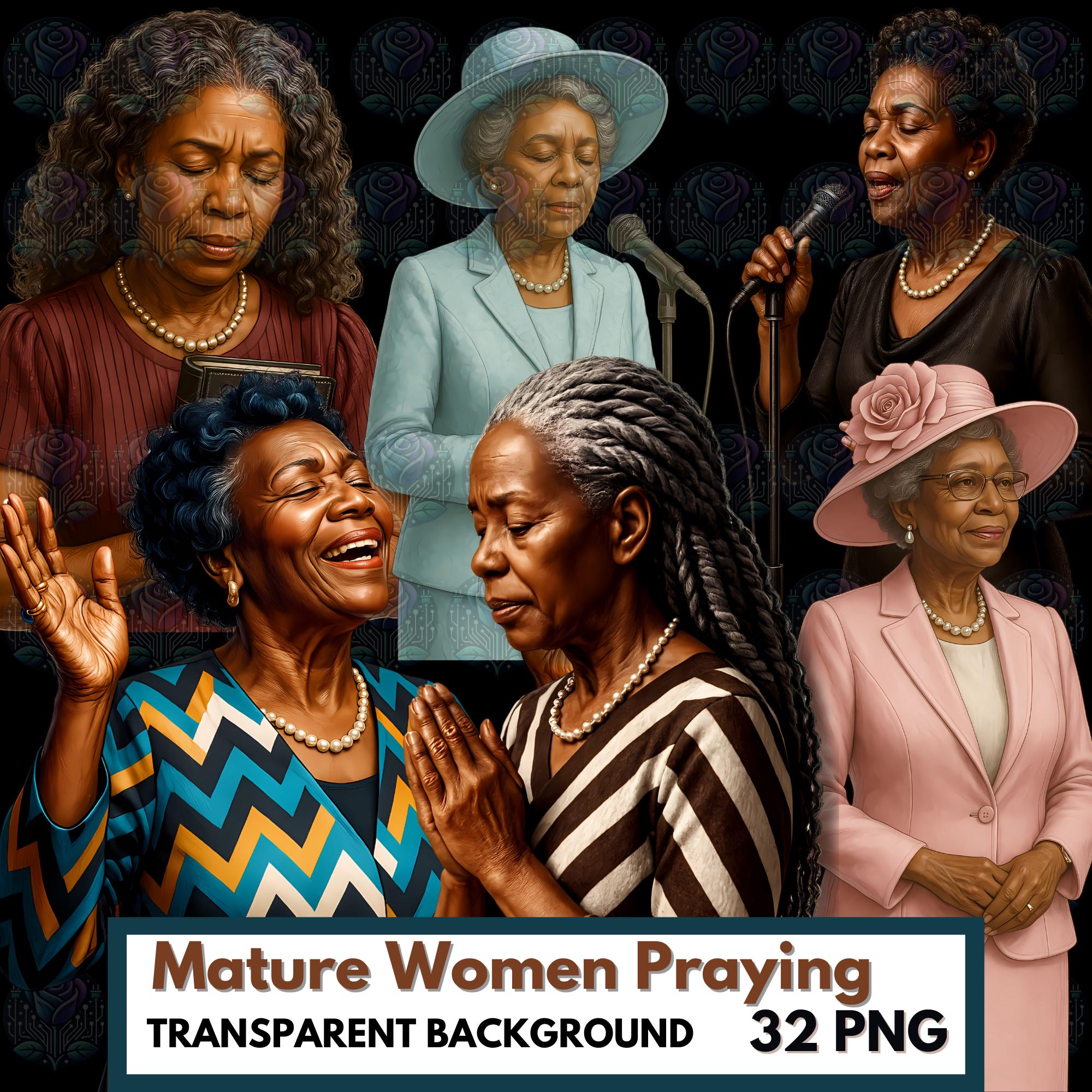 Praying Black Women Clipart: Christian Granny PNG (Digital Download)