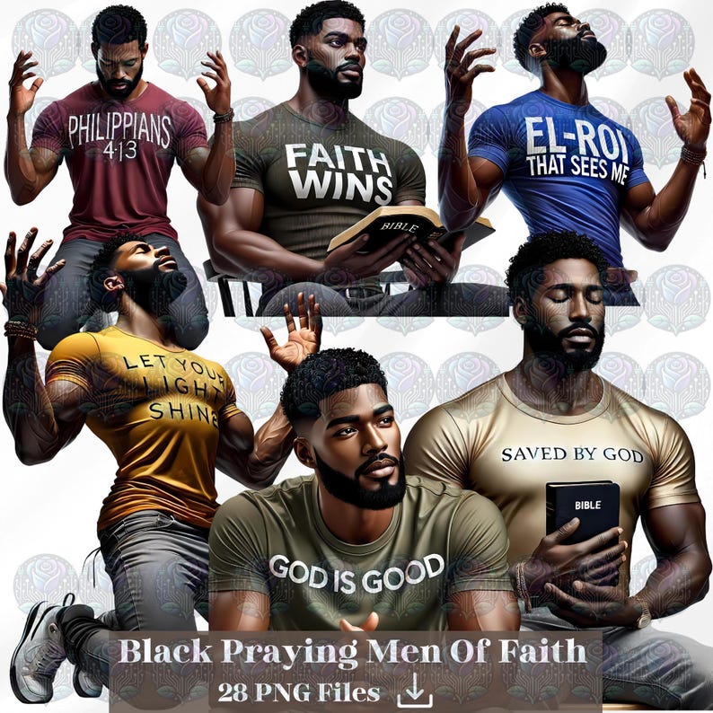 Black Praying Men Clipart Bundle: Christian Faith Designs (PNG Digital ...