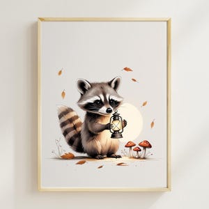 Baby Raccoon Nursery Wall Art - Watercolor Woodland Animal Print - Gender Neutral Baby Room Decor - Digital Download for Kids