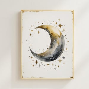 Baby - Watercolor Moon Nursery Wall Art - Baby Room Decor - Celestial Night Sky Printable - Digital Download for Nursery or Kids Room
