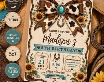 Cowgirl Birthday Invitation, Western Birthday Invite, Editable Rodeo Party Template, Girls Cowboy Digital Download
