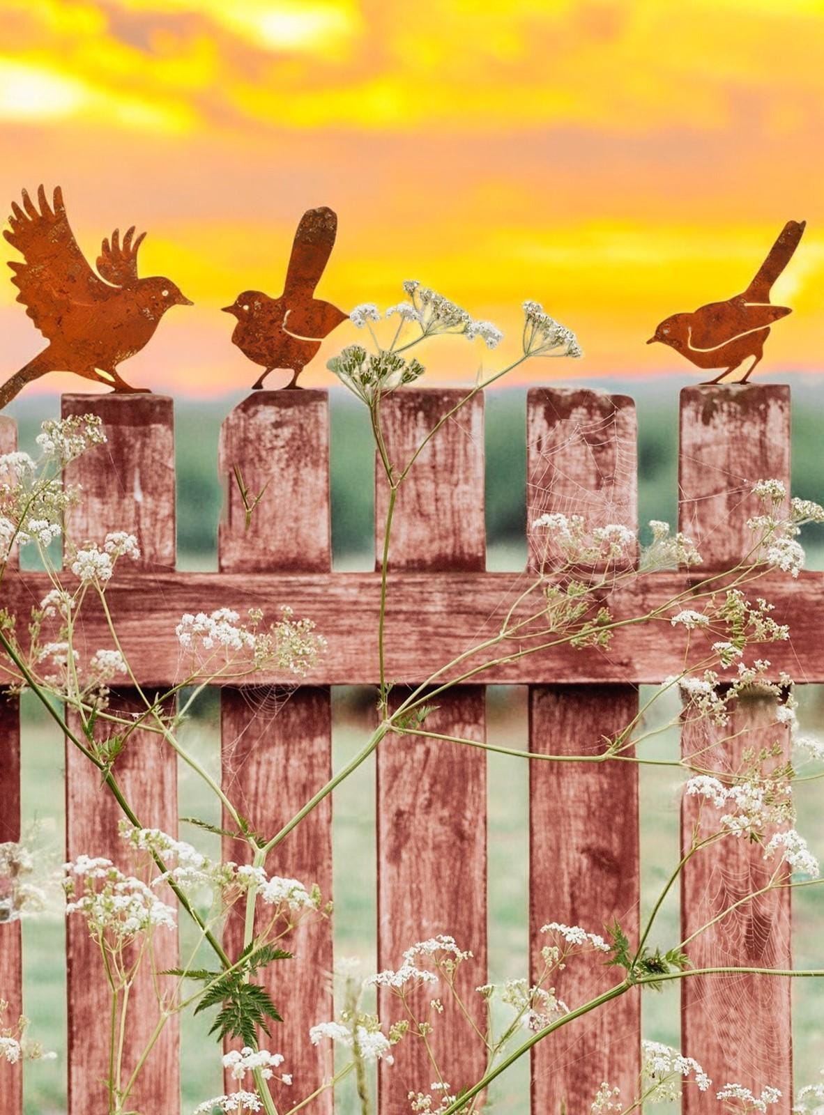 5 Rusty Iron Birds for Garden Décor – Metal Bird Ornaments | Rustic Outdoor Decorations, Free UK Shipping