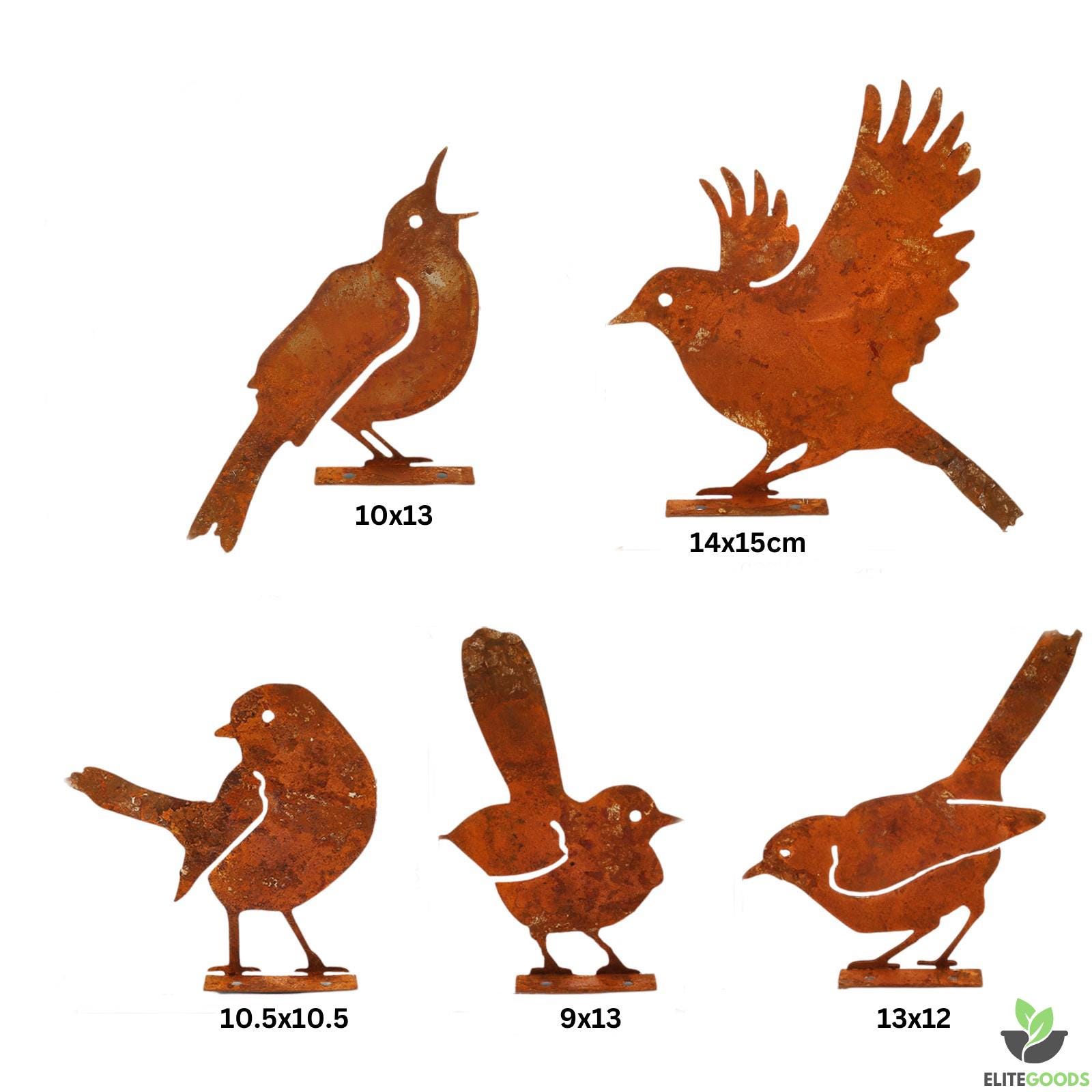 5 Rusty Iron Birds for Garden Décor – Metal Bird Ornaments | Rustic Outdoor Decorations, Free UK Shipping