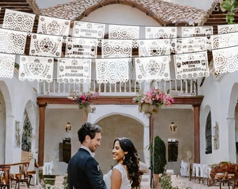 PERSONALIZED w/ Bride & Groom Names Sacred Heart Wedding Garland Banner Papel Picado Fiesta Wedding Decorations Heart Garland Wedding Decor