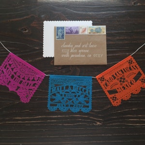 Mini Save the Date Wedding Invitations (40 pieces) Tissue papel picado garland personalized custom fiesta mexico mexican