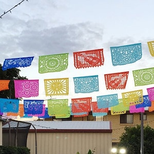 Papel Picado Birthday Bright Fiesta Bridal Shower Rehearsal Dinner Hispanic Heritage garland bunting colorful outdoor decoration mexico