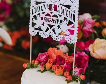 Papel Picado Cake topper WEDDING (7 inches wide) Destination wedding garland personalized custom destination wedding Mexico bridal shower