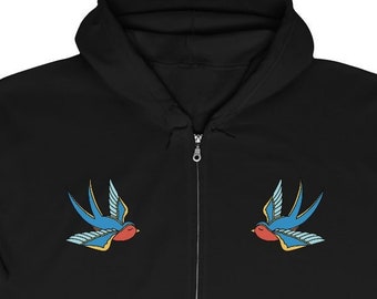 TATTOO Zip Up Hoodie Rockabilly birds Sailor Tattoo Sweatshirt Sailor Tattoo Shirt Greaser gift for him gift for her Christmas sweater gift