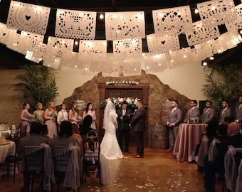 SALE - Wedding Garland Banner AMOR VARIETY Papel Picado Fiesta Wedding Flags - Mexican Hand Cut Tissue Paper Flags