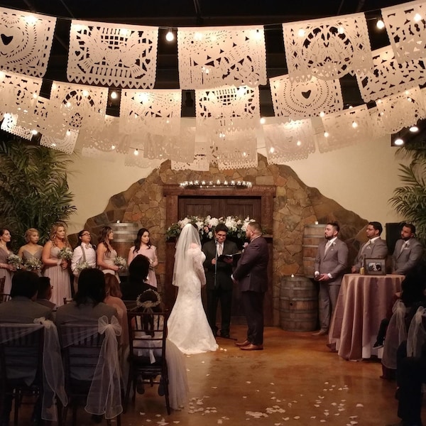 SALE - Wedding Garland Banner AMOR VARIETY Papel Picado Fiesta Wedding Flags - Mexican Hand Cut Tissue Paper Flags