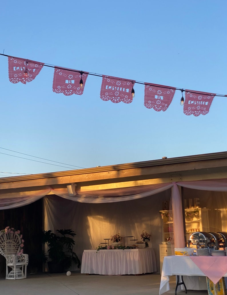 Papel Picado Quince garlands Quinceañera banners Personalized Fiesta Mexican Fiesta Decoration QUINCE garland 15th quince papel picado decor image 7