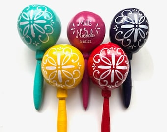 Maracas PERSONALIZED (by the piece, not pair) Mexican maracas wedding Party favor Talavera tile Wedding party favor names and wedding date