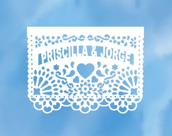 Boda PERSONALIZADA Papel Picado Fiesta Decoraciones de boda Decoración de despedida de soltera Cena de ensayo Banner de aniversario Guirnalda de fiesta Banderines