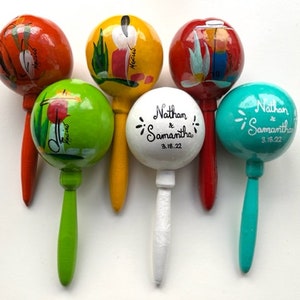 Each Custom Maraca traditional hand painted with names and date fiesta wedding party favor corporate event birthday Mexican party supplies image 8