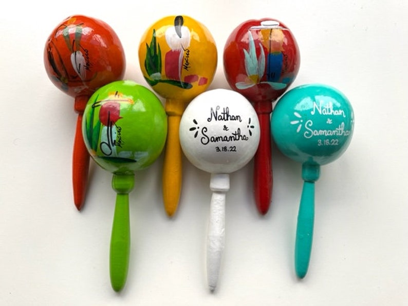 Each Custom Maraca traditional hand painted with names and date fiesta wedding party favor corporate event birthday Mexican party supplies image 8