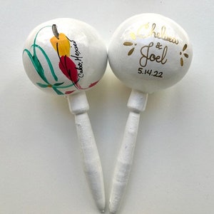 Each Custom Maraca traditional hand painted with names and date fiesta wedding party favor corporate event birthday Mexican party supplies image 4