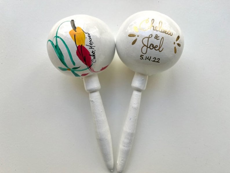 Each Custom Maraca traditional hand painted with names and date fiesta wedding party favor corporate event birthday Mexican party supplies image 4