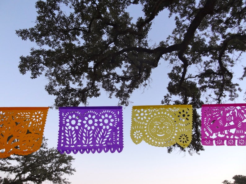 Papel Picado Birthday Bright Fiesta Bridal Shower Rehearsal Dinner Cinco de mayo garland bunting colorful spring outdoor decoration mexico image 5