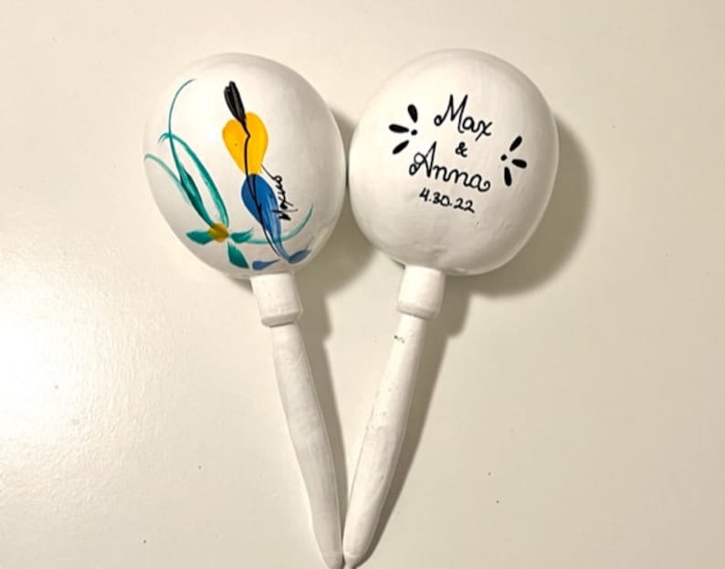 Each Custom Maraca traditional hand painted with names and date fiesta wedding party favor corporate event birthday Mexican party supplies image 1