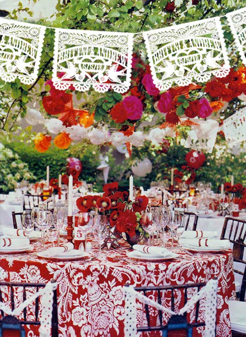 Papel Picado Wedding Love bird Personalized each 20 ft. long Garland LOVE BIRDS Fiesta Mexican Tissue image 2