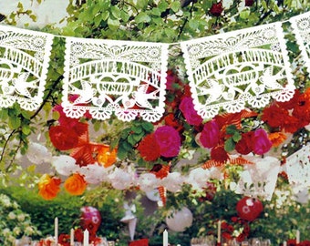 Personalized (each 20 ft. long) Wedding Garland Papel Picado Banners LOVE BIRDS Fiesta Mexican Tissue with names dates fiesta decorations