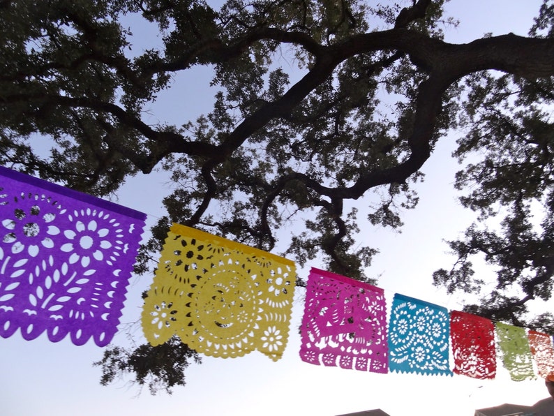 Papel Picado Birthday Bright Fiesta Bridal Shower Rehearsal Dinner Cinco de mayo garland bunting colorful spring outdoor decoration mexico image 3